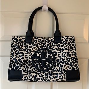 Tory Burch Mini Ella Tote Navy Leopard